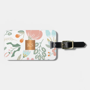 Etiqueta Para Maletas Flores silvestres pasteles con monograma de cobre