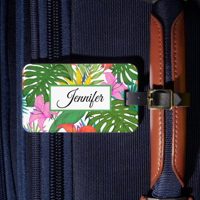 Etiqueta Para Maletas Flores tropicales personalizadas (Anverso In situ 4)