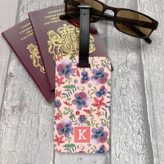 Etiqueta Para Maletas Flores violetas estampado floral de todo monograma