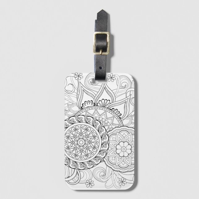 Etiqueta Para Maletas Flores y mandalas del Doodle (Anverso vertical)