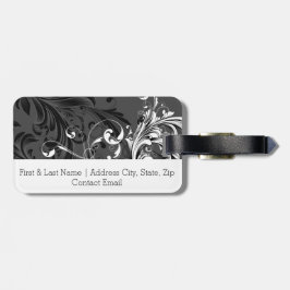 Etiqueta Para Maletas Floritura floral en blanco y negro
