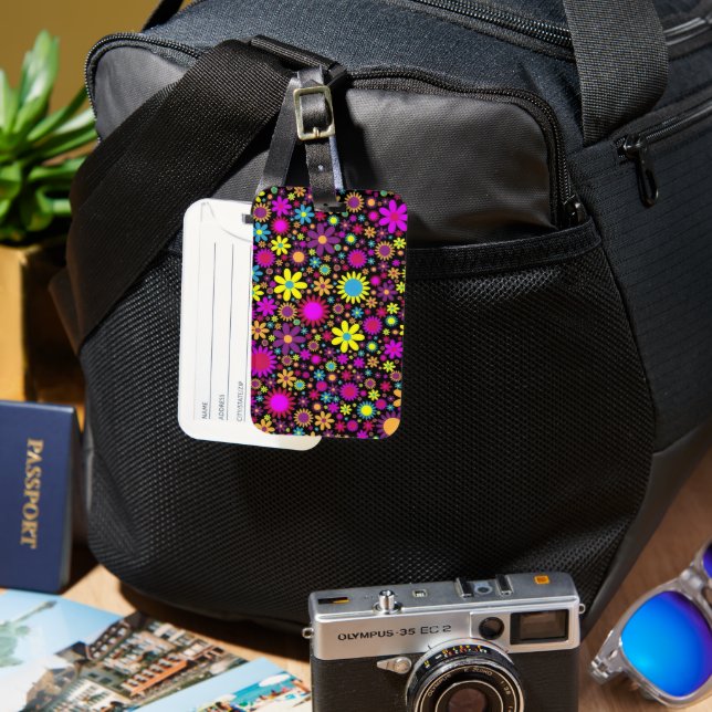 Etiqueta Para Maletas Flower Power (Anverso & Reverso)