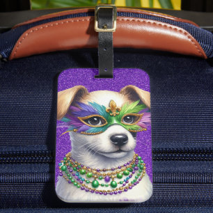 ETIQUETA PARA MALETAS FLUFFY CUTE MARDI GRAS PUPPY DOG