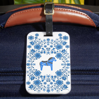 Etiqueta Para Maletas Folk Dala horse floral flower design/white B