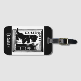 Etiqueta Para Maletas Folleto de perro de monograma blanco negro vintage