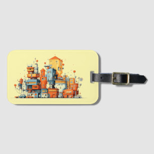 Etiqueta Para Maletas Fondo amarillo animado de la ciudad personalizado