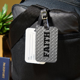 Etiqueta Para Maletas Fondo de acero con palabra negrita de fe negra