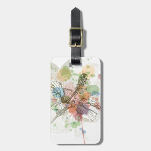 Etiqueta Para Maletas Fondo de flores y acuarelas de Hibiscus