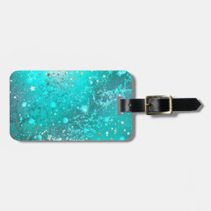 Etiqueta Para Maletas Fondo de Relieve metalizado turquesa de mimbre