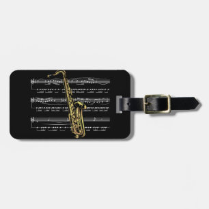 Etiqueta Para Maletas Fondo del negro del ~ de la música del saxofón