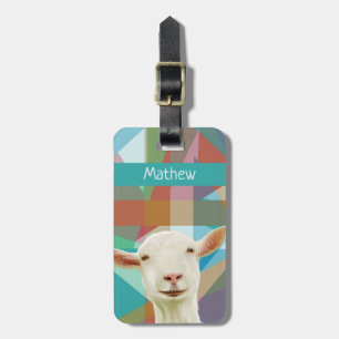 Etiqueta Para Maletas Fondo Geométrico Colorido de Cabra Blanca Amigable