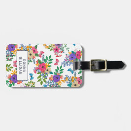 Etiqueta Para Maletas Fondo vibrante del blanco del estampado de flores