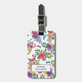 Etiqueta Para Maletas Fondo vibrante del blanco del estampado de flores