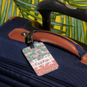 Etiqueta Para Maletas Fosfenos Personalizados de Flamencos Rosa en Patró