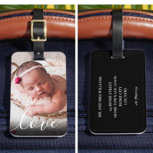 Etiqueta Para Maletas Foto de bebé con guión simple moderno y amor
