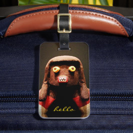 Etiqueta Para Maletas Foto de Cara de Muñeca Kachina Hola Script Negrita