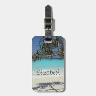 Etiqueta Para Maletas Foto de escena de la playa del Océano Azul tropica