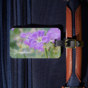 Etiqueta Para Maletas Foto de flor silvestre de geranio morado con infor