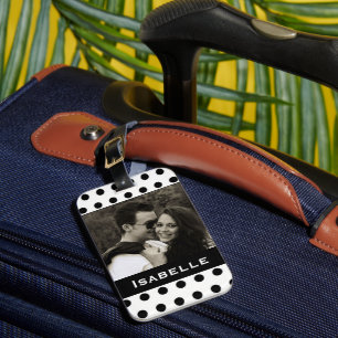 Etiqueta Para Maletas Foto de Personalizado de puntos de polka blanco y