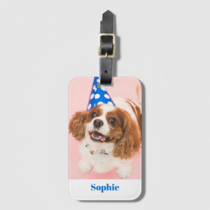 Etiqueta Para Maletas Foto de su perro o Mascota, nombre azul