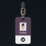 Etiqueta Para Maletas Foto Empresarial, Código de barras, logotipo, nomb<br><div class="desc">Personalice fácilmente esta etiqueta de equipaje de nombre de empleado del Personalizado con foto, código de barras de escaneo y logotipo comercial. Un sencillo diseño de negocio con colores puros de color morado completamente personalizable en tamaño delantero y trasero, fuentes sans-serif básicas y modernas y un aspecto profesional y claro....</div>