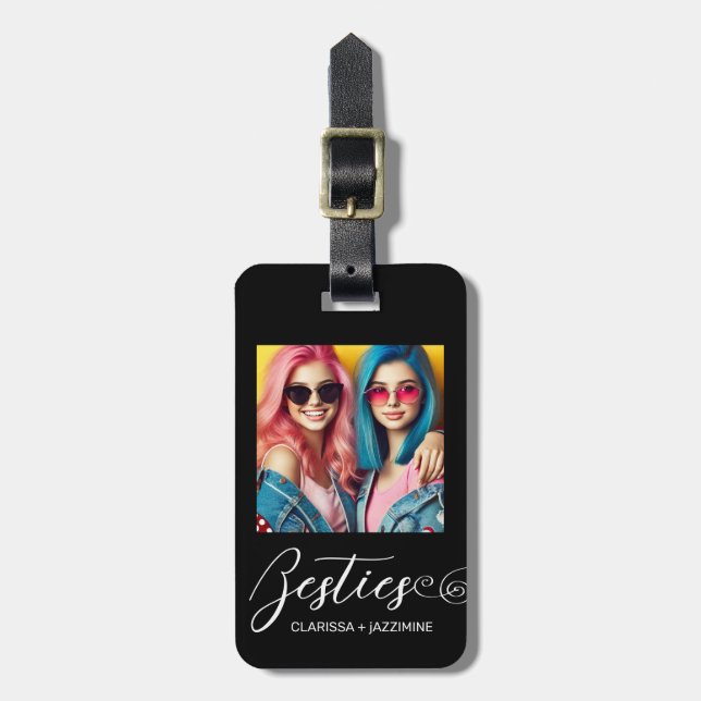Etiqueta Para Maletas Foto moderna de Bestie blanco negro personalizada (Frente Vertical)