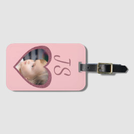 Etiqueta Para Maletas Foto Monograma Personalizado de corazón rosado par