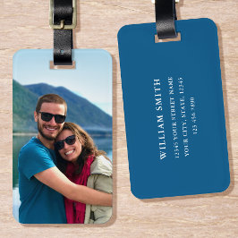 Etiqueta Para Maletas Foto personalizada Azul simple moderno