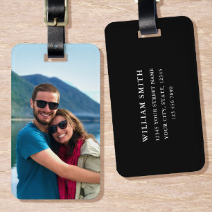 Etiqueta Para Maletas Foto personalizada Negro Simple Moderno