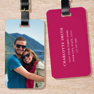 Etiqueta Para Maletas Foto personalizada Pink Deep Simple Moderno