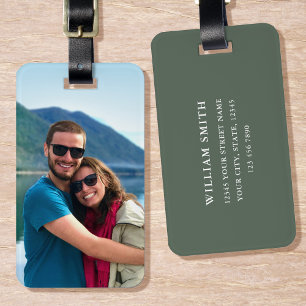 Etiqueta Para Maletas Foto personalizada Verde Simple Moderno