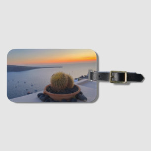 Etiqueta Para Maletas Fotografía de Cactus Santorini Grecia Sunset