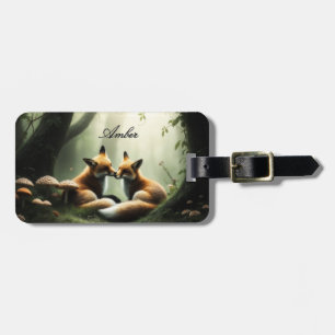 Etiqueta Para Maletas Fox Cuddle en un bosque contaminado personalizado