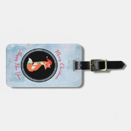 Etiqueta Para Maletas Fox naranja en Red Santa Hat Feliz Navidad