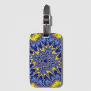 Etiqueta Para Maletas Fractal amarillo y azul claro colorido