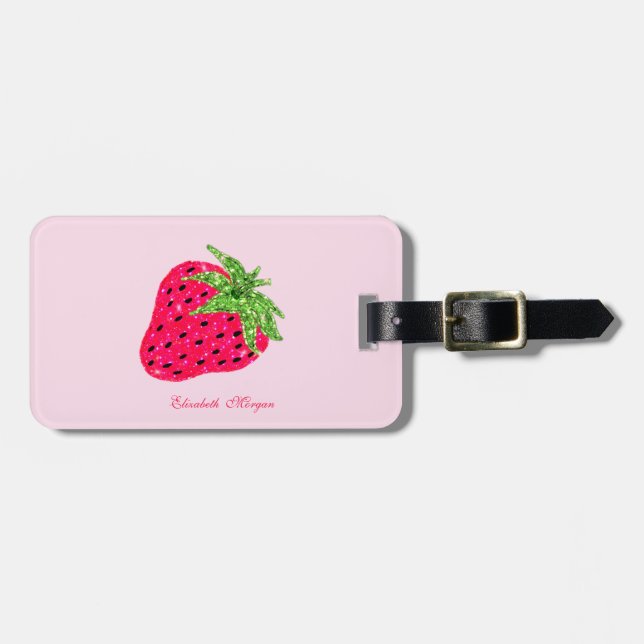 Etiqueta Para Maletas Fresa rosa brillo genial (Frente Horizontal)