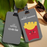 Etiqueta Para Maletas Fresas francesas de Kawaii con nombre personalizad<br><div class="desc">Dibujo moderno de una caja de frituras francesa con colores vivos.</div>
