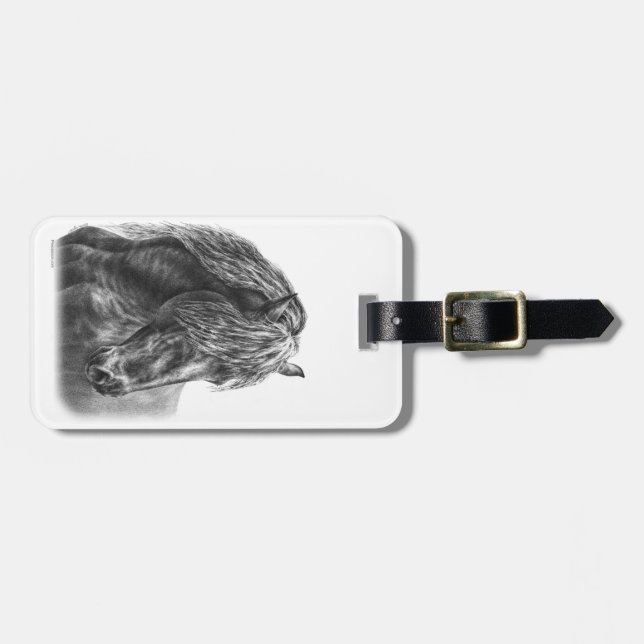 Etiqueta Para Maletas Friesian Horse Portrait Wavy Mane (Frente Horizontal)