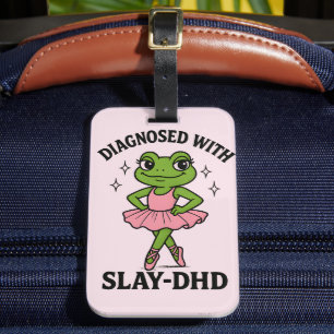 Etiqueta Para Maletas Frog Ballerina ADHD Diagnosticada Slay-DHD