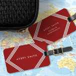 Etiqueta Para Maletas Fronteras blancas geométricas y rojas oscuras mode<br><div class="desc">Viaja con estilo con esta moderna etiqueta de equipaje rojo oscuro con forma geométrica con bordes blancos. Personalice esta etiqueta con su información y para obtener más opciones como cambiar el tipo de letra y su tamaño, haga clic en el botón "Personalizar". *Tenga en cuenta que la marca de agua...</div>