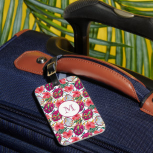 Etiqueta Para Maletas Fruta de Dragón Floral Tropical Moderna Palma Verd