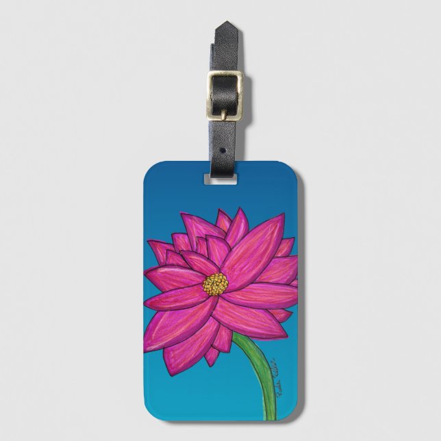 Etiqueta Para Maletas Fuchsia Pink Flower with blue background Tote (Anverso vertical)