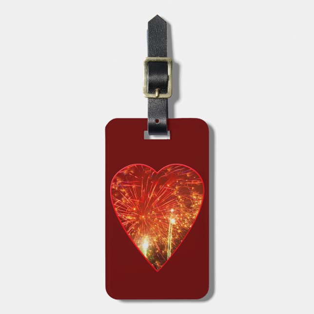 Etiqueta Para Maletas Fuego de corazón rojo (Frente Vertical)