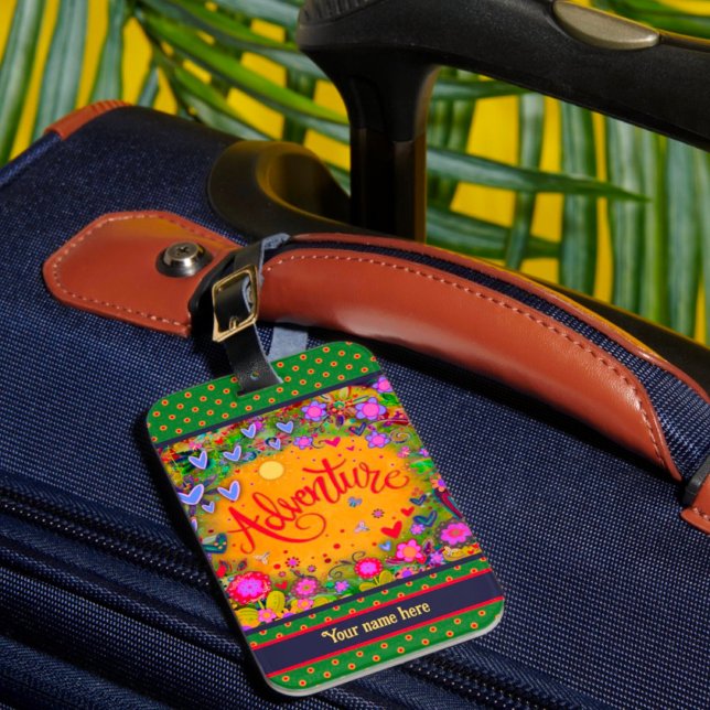 Etiqueta Para Maletas Fun Adventure Nombre Personalizado Floral (Subido por el creador)