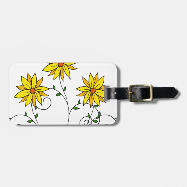 Etiqueta Para Maletas Fun alegre Flores Amarillas Doodle Art (Frente Horizontal)