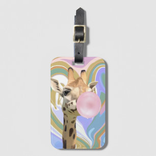 Etiqueta Para Maletas Fun Bubblegum Bearing Giraffe Liquid Swirl Blue