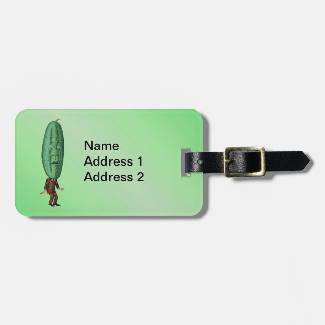 Etiqueta Para Maletas Fun Fantasía Green Pickle Head Man in Suite (Frente Horizontal)