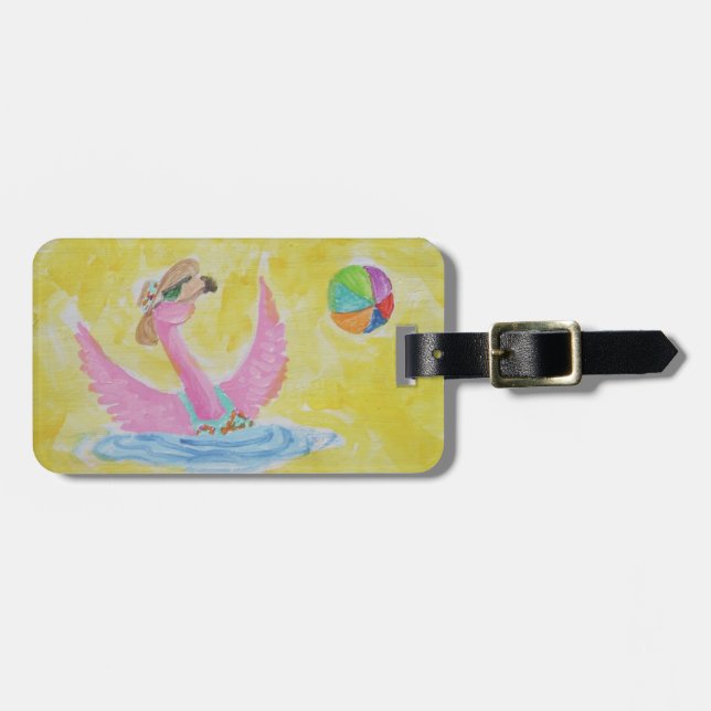 Etiqueta Para Maletas Fun Flamingo Congelando en la playa (Frente Horizontal)
