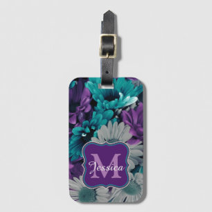 Etiqueta Para Maletas Fundición de flores moradas y azules personalizada