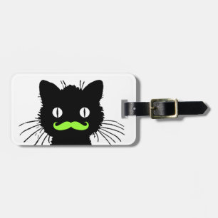 ETIQUETA PARA MALETAS FUNNY GREEN MUSTACHE, GATO NEGRO